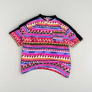 Vintage Bugle Boy Co. Aztec Henley Pocket Multicolor Cotton Tee XL